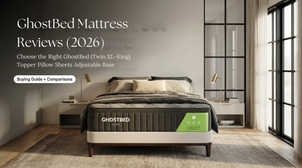 GhostBed Mattress Reviews (2026): Choose the Right GhostBed (Twin XL, Queen, King) + Topper, Pillow, Sheets & Adjustable Base