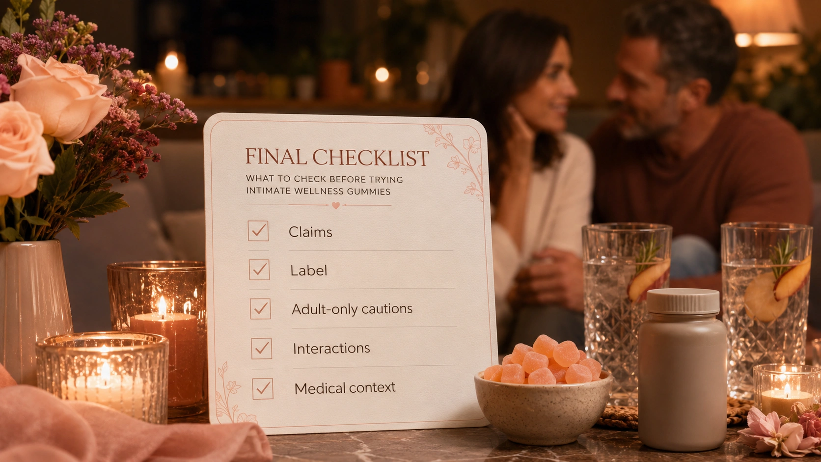 Final safety checklist for intimate wellness gummies with claims, label, interactions, and medical context