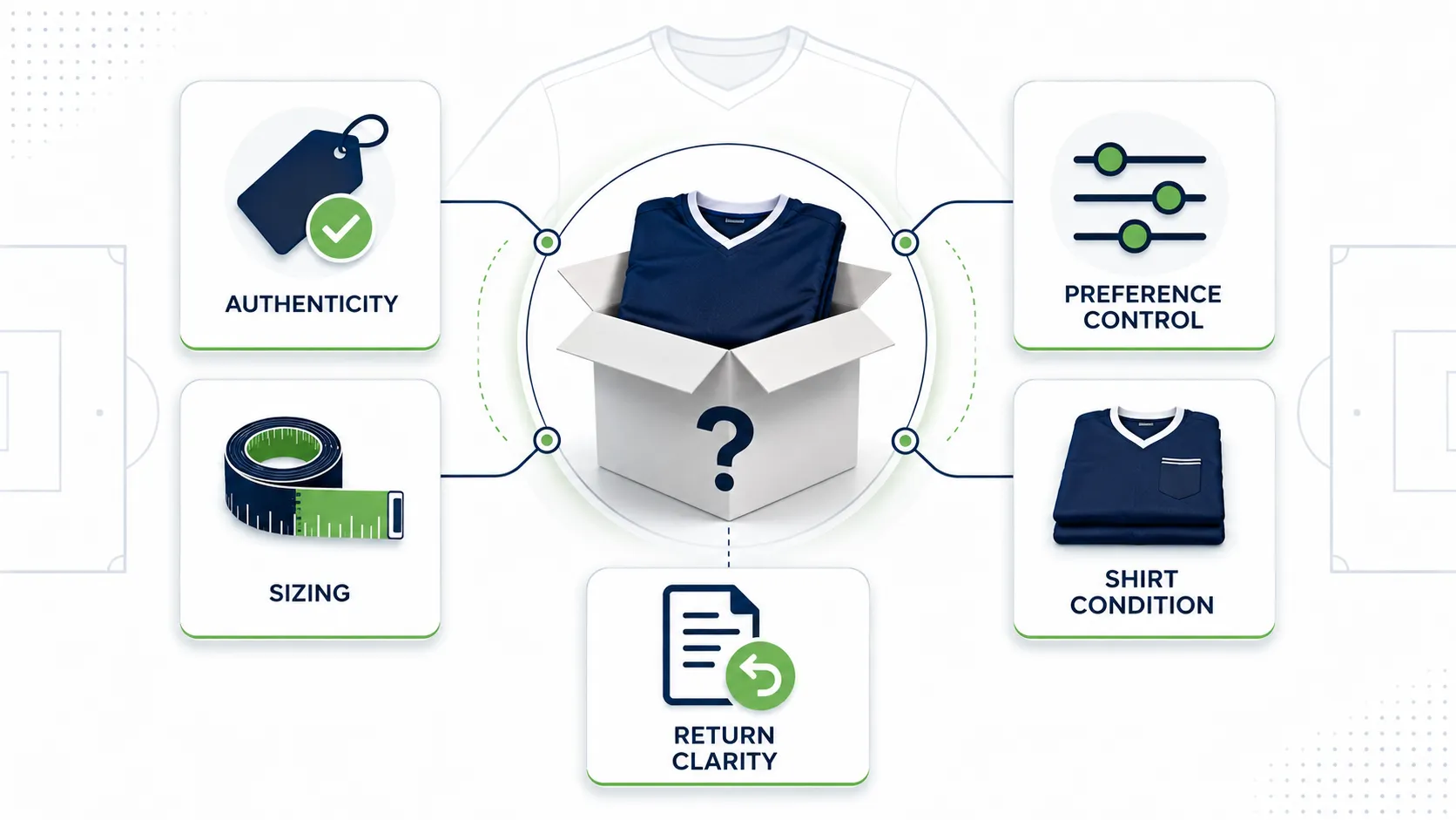 Football shirt mystery box value framework infographic