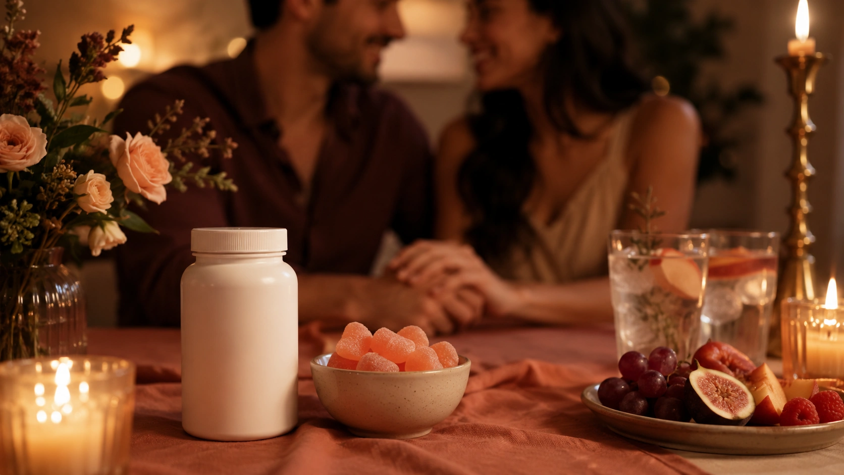 Intimate wellness gummies label checklist on a clean neutral wellness desk with soft warm lighting