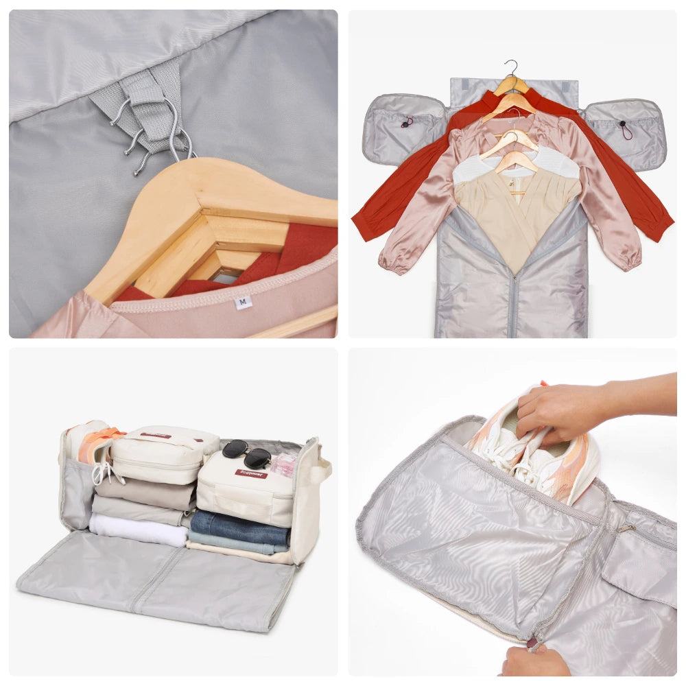 JenniBag 2.0 open packing layout with clothing garment and shoe storage