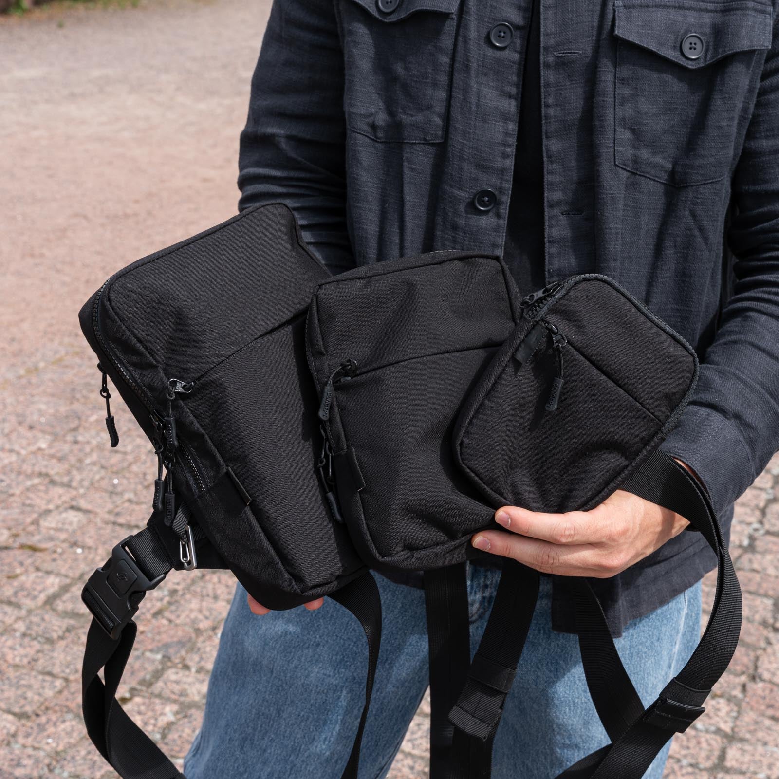 Concept Global Travel Sling Bag 2.0 Mini Regular and Max sizes shown together