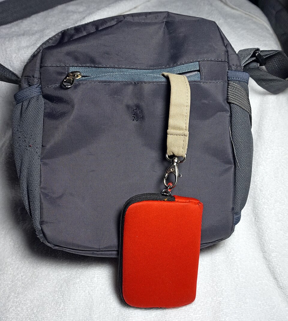 Wallet clipped inside a shoulder bag to help prevent pickpocketing