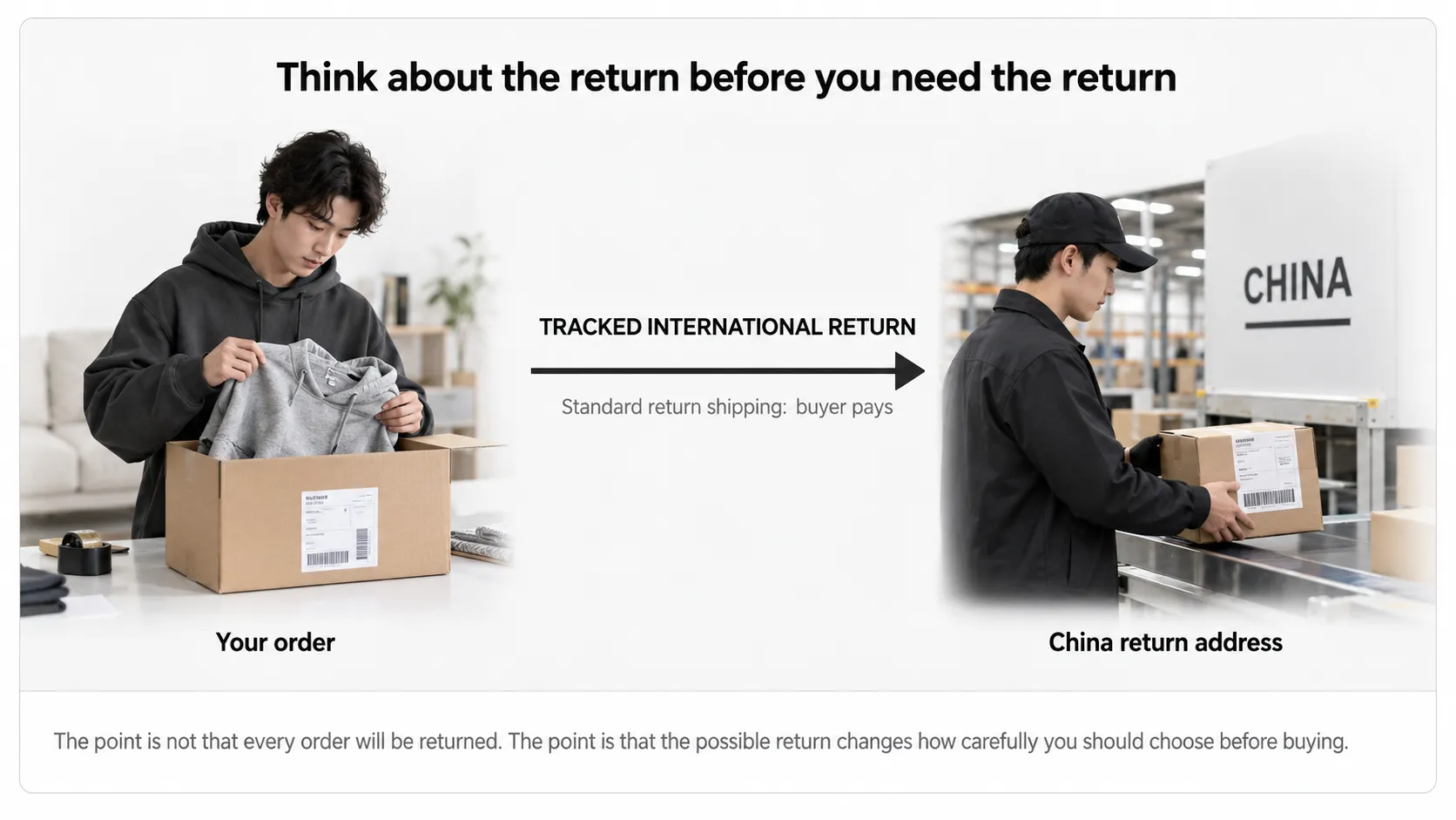Shopper preparing a clothing return that may need to be shipped internationally to China
