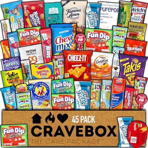 CRAVEBOX Snacks Box Variety Pack Care Package 45 Count