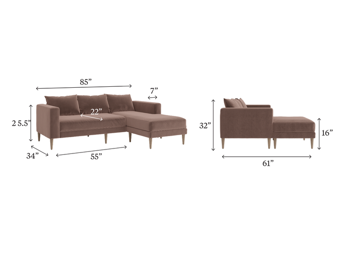 Sabai Essential sofa dimensions showing the low-profile seating measurements