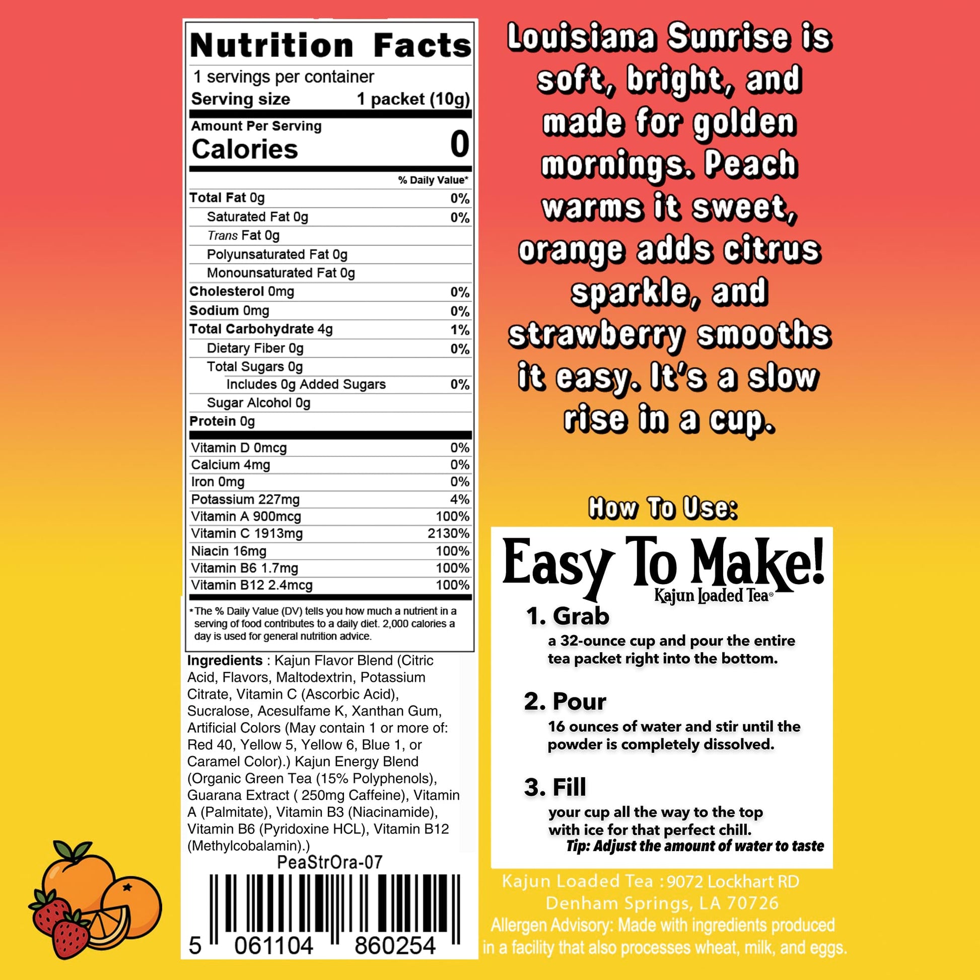 Kajun Loaded Tea nutrition facts and preparation instructions