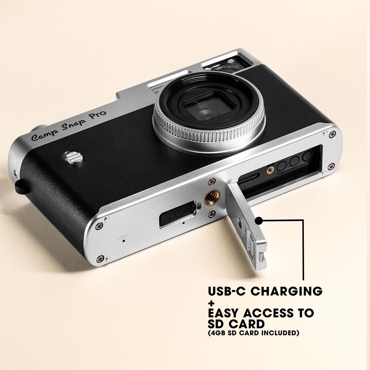 Camp Snap CS-Pro showing USB-C charging and SD card access