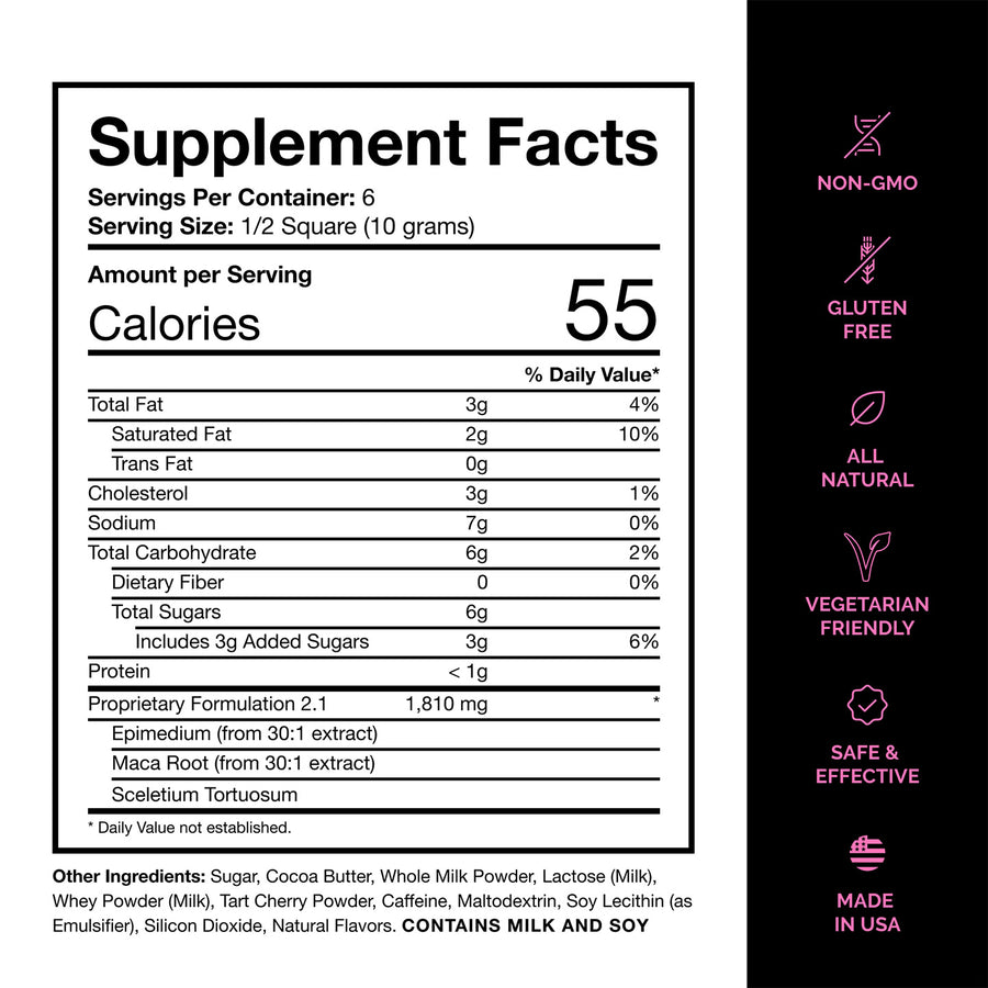 Tabs Chocolate supplement facts label showing botanical ingredients